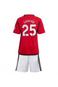 Manchester United Jadon Sancho #25 Jalkapallovaatteet Lasten Kotipeliasu 2023-24 Lyhythihainen (+ Lyhyet housut)